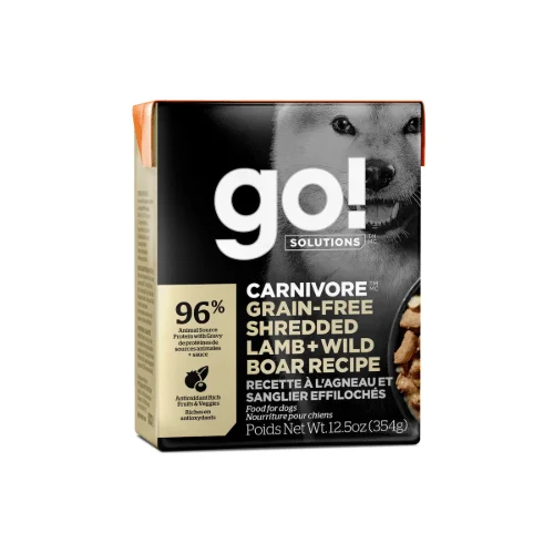 Carnivore Grain-Free Shredded Lamb & Wild Boar 12/354g - Wet Dog Food - Go! Solutions