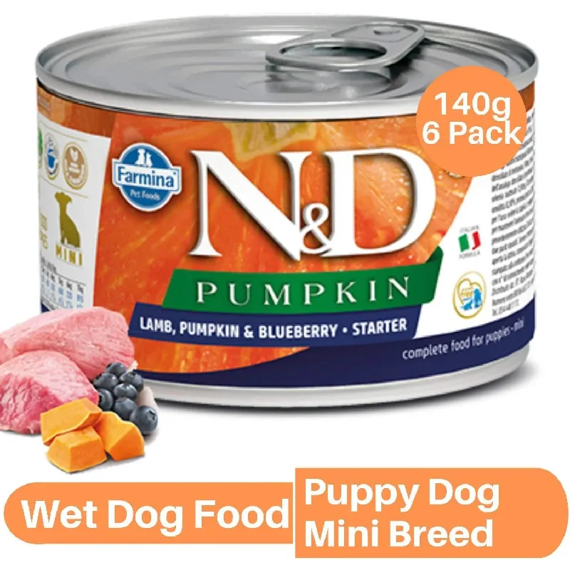 Farmina N&D Prime Wet Dog Food (Puppy Mini Breed | Lamb, Pumpkin & Blueberry, 140G, Pack of 6)