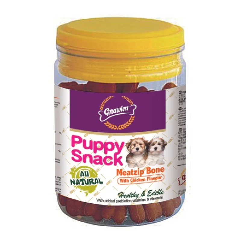 Gnawlers Puppy Snack Meatzip Bone Chicken Flavoured Dog Treats (Jar)