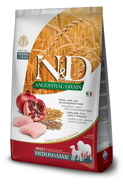 Natural & Delicious Ancestral Grain Chicken & Pomegranate Adult Medium & Maxi - Dry Dog Food - Farmina