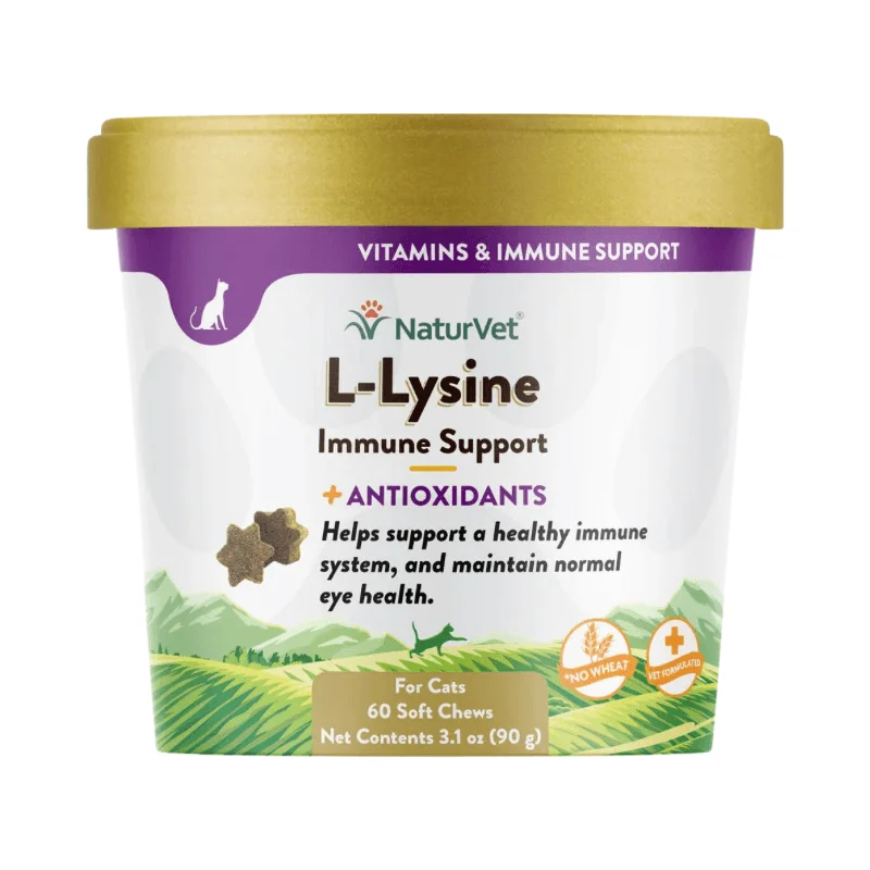 Cat Supplement - VITAMIN & IMMUNE SUPPORT, L-Lysine, Immune Support + Antioxidants - 60 soft chews